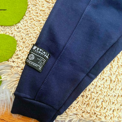 Conj. Camiseta Manga Longa Duas Listras e Calça de Moletom - Branco e Marinho